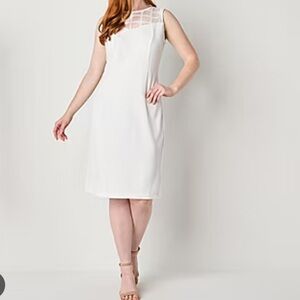 Maya Brooke Window pane sleeveless V back White Dress Sz‎ 16